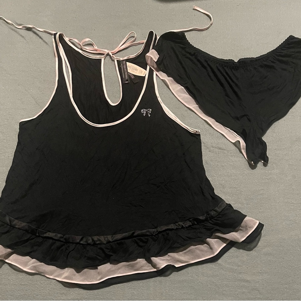 Black and Pink Tank Top with Matching Bottoms